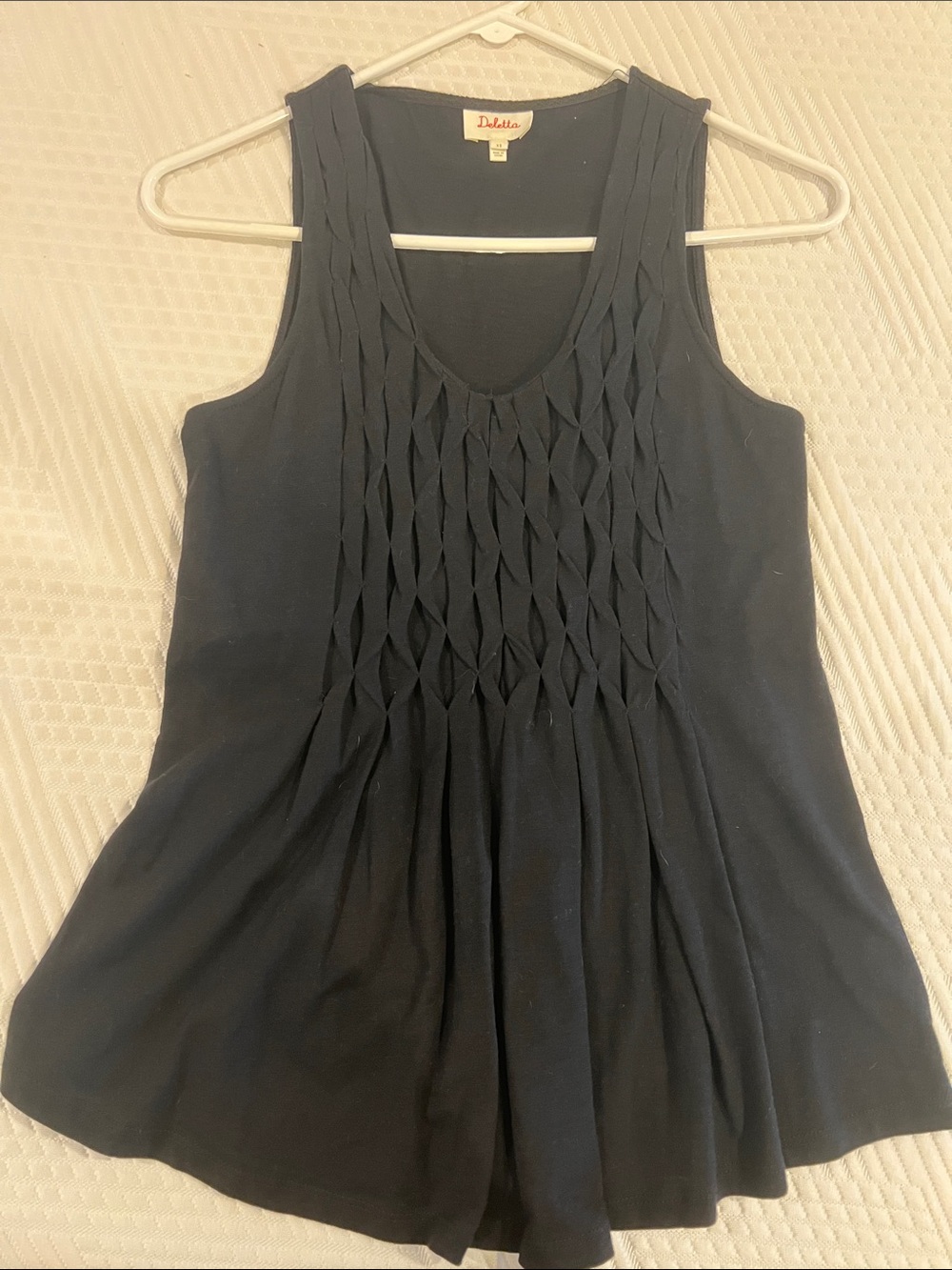 Deletta Black Sleeveless Tank with Woven Front Detail